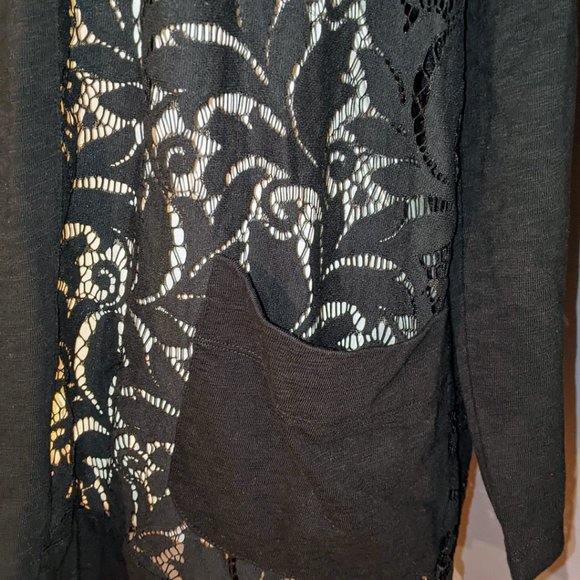 LOGO by Lori Goldstein Open Front Slub Cardigan w/Lace Detail XL - Picture 4 of 11